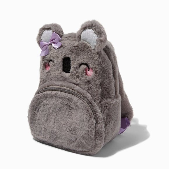 Claire's Club Furry Koala Purple Bow Backpack-NWT - Picture 1 of 4